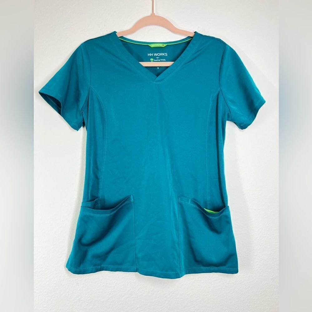 HH Works by healing hands MEDICAL UNIFORM NURSING SCRUB TOP SZ S Emerald Green